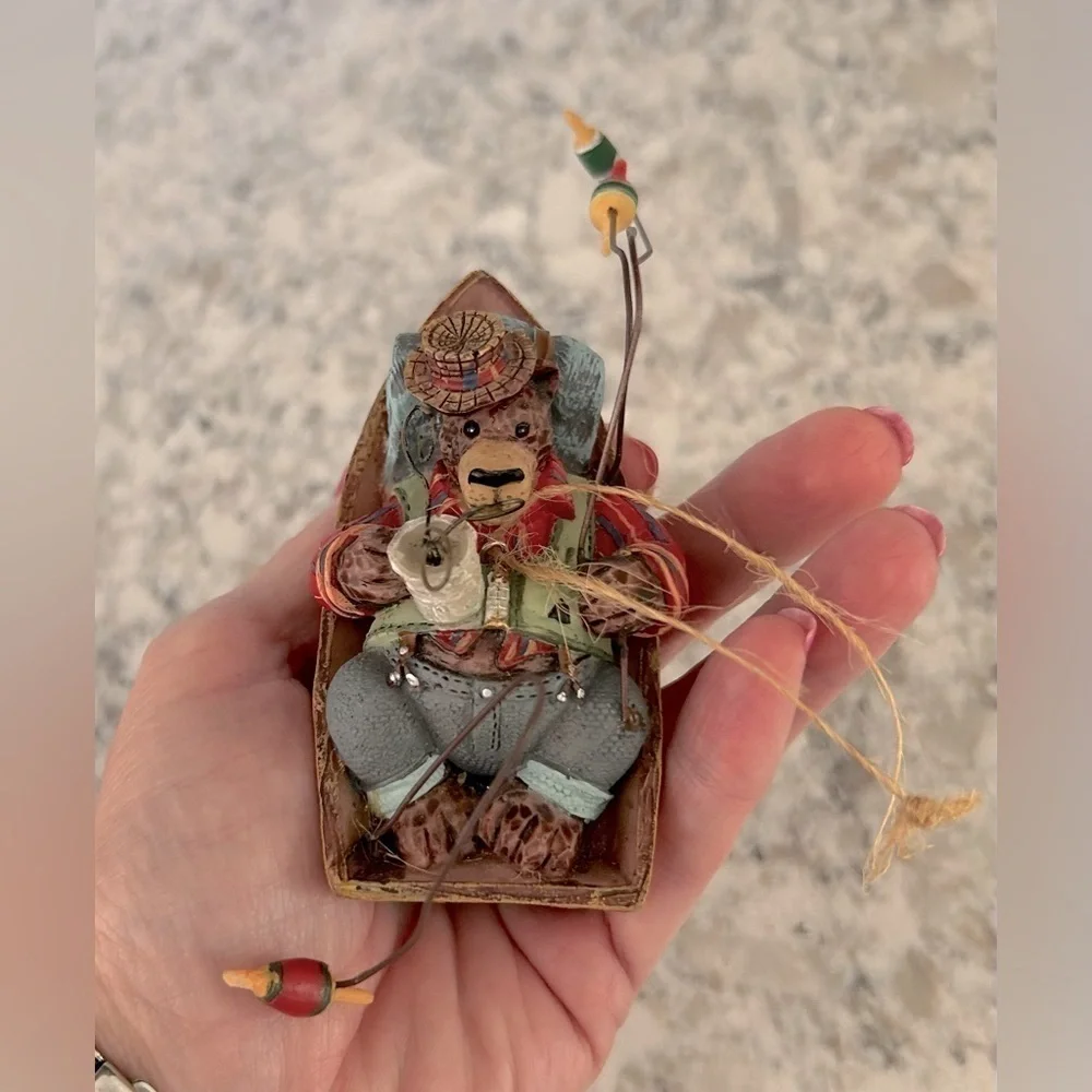 Fishing Grizzly Bear in Row Boat Christmas Ornament